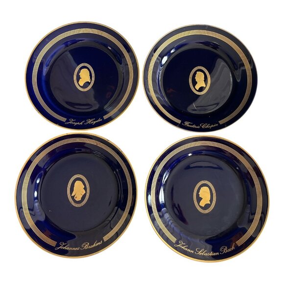 VTG 4 Bing & Grøndahl Copenhagen Porcelain Composer Plates – Cobalt Blue & 22K G - Picture 1 of 10